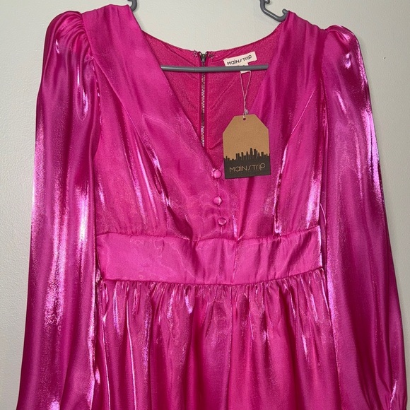 Main Strip Midi Hot Pink Satin Cocteau Formal Party Dress Size Small Hot Pink - Picture 9 of 10